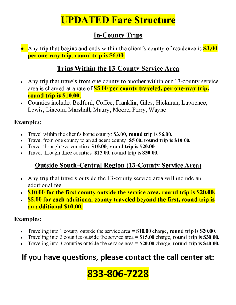 updated fare structure updated fare structure - South Central TN Development District