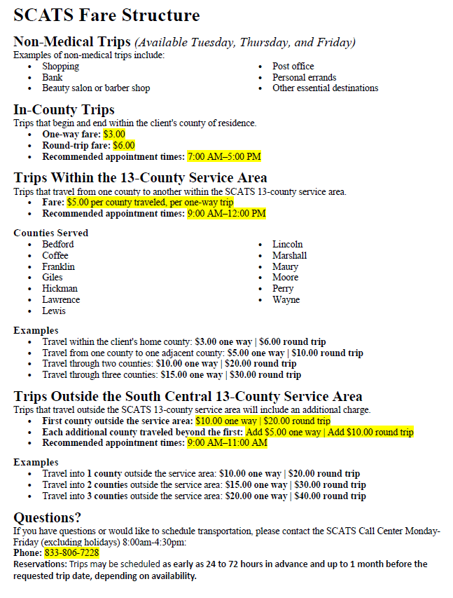 scats non medical trips scats non medical trips - South Central TN Development District