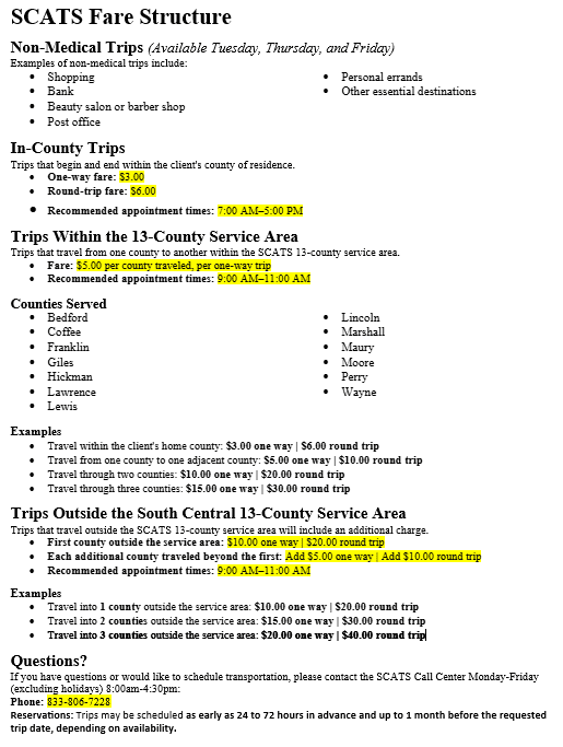 fare structure fare structure - South Central TN Development District